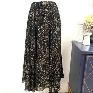 DIANE FREIS Gold/Black Patterned Maxi Skirt Size 2X